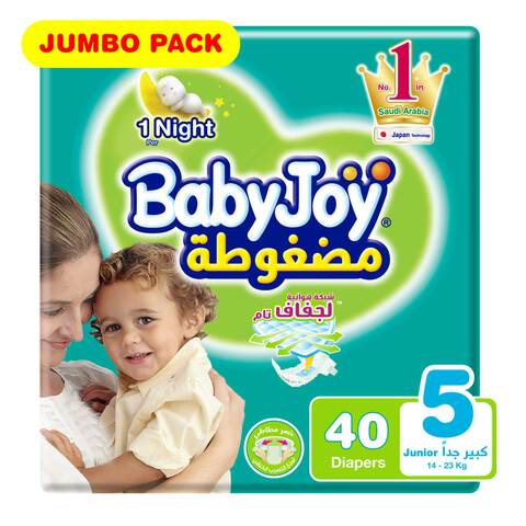 Babyjoy Compressed Diamond pad Diaper Jumbo Pack Junior Size 5 Count 40 14 - 25 KG