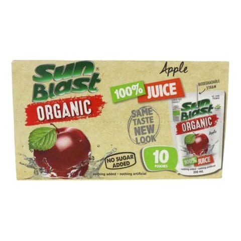 Sun Blast Organic No Added Sugar Apple Juice 200ml Pack of 10
