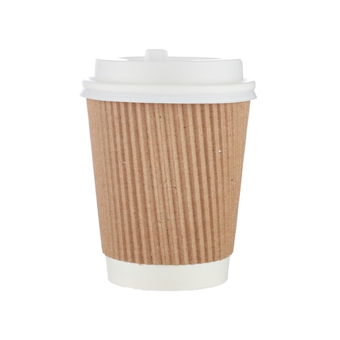 Hotpack Ripple Paper Cup With Lid 8 Ounce Kraft - 10 Pieces price in ...