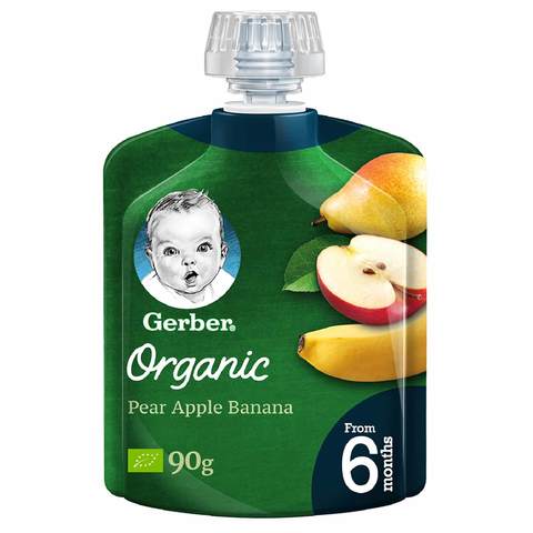 Gerber Organic Pear Apple And Banana Puree Green 90g