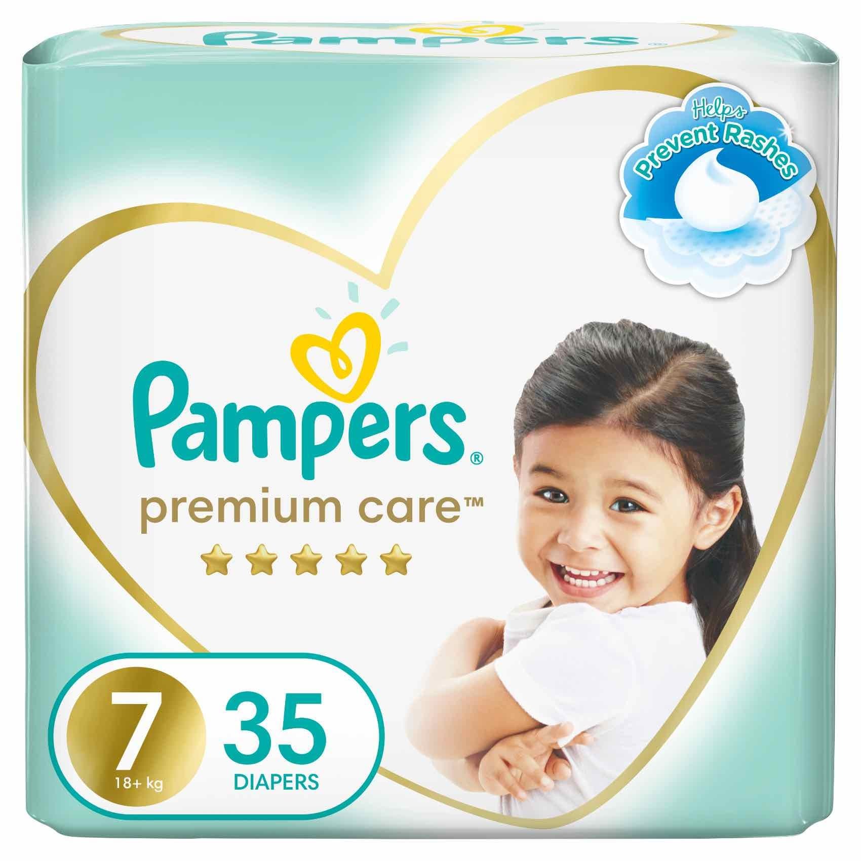 Buy Pampers Premium Care Taped Baby Diapers Size 7 (18+ kg) 35 Diapers  Online - Shop Baby Products on Carrefour UAE