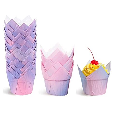 Generic Baking Cups, Count Tulip Baking Cups Cupcake Muffin Liner For Weddings, Birthdays, Baby Showers, Colourful And Natural Wrappers Tulip Baking Cases (100 Pcs Colorful)