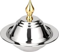 Royalford 18 Cm Minimax Date Bowl With Dome Lid- Rf11594 Stainless Steel Construction With Mirror Finish Body And Elegant Long Golden-Finish Knob, Silver And Golden