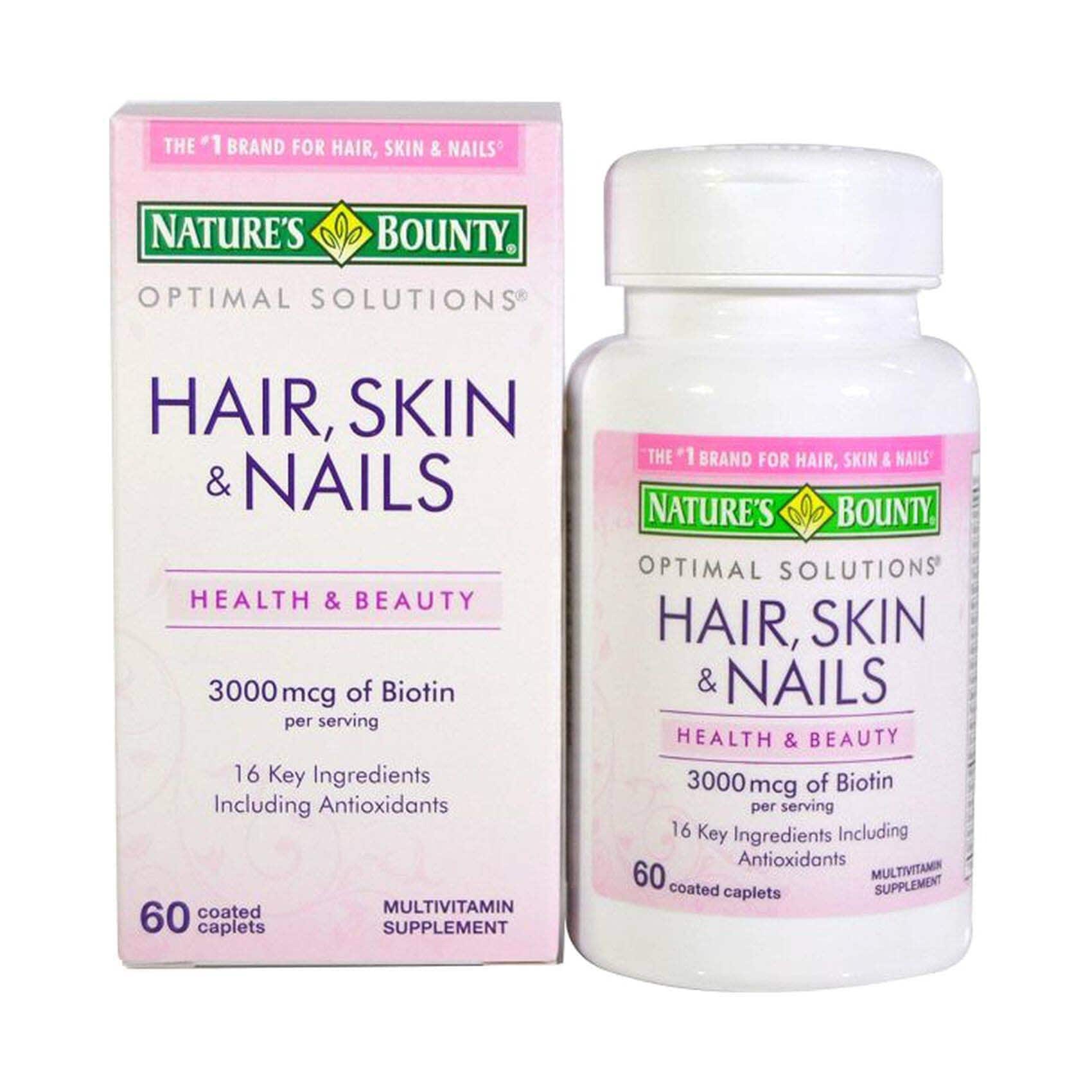 Buy Nature's Bounty Optimal Solutions Hair Skin And Nails Multivitamin  Supplement Coated Caplets 60pieces Online - Shop Health & Fitness on  Carrefour UAE