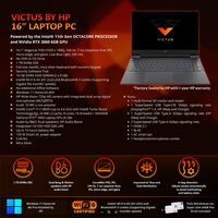 HP Victus 16 Gaming Laptop Intel Core i7-11800H, 16.1&rdquo; FHD, 16 GB RAM, 1 TB SSD, 6GB Nvidia GeForce RTX 3060, Windows 11 Home Adv, WiFi 6, 4 Cell, Bang &amp; Olufsen Audio, 64 GB TW Pen Drive, Mica Silver