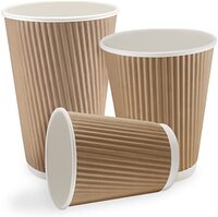 8 oz. Brown Disposable Ripple Insulated Coffee Cups - Hot Beverage Corrugated Paper Cups [50 CUPS ] WITHOUT LID