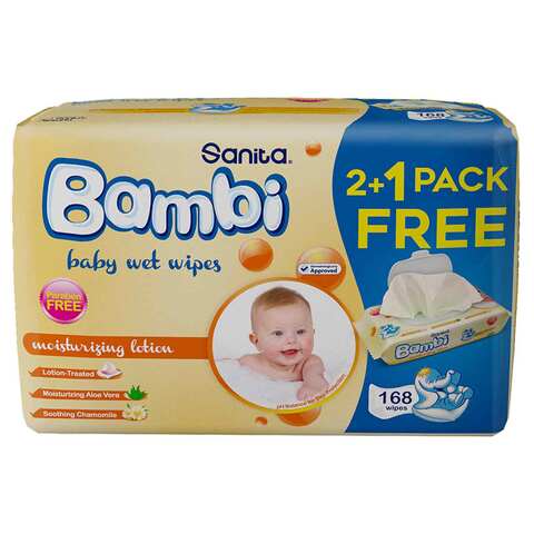 Sanita Bambi Baby Wet Wipes Moisturizing Lotion - 168 (56x2+1) Wipes
