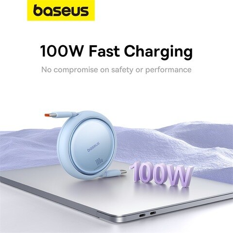 Baseus USB C Cable, Mini 100W Retractable USB C to USB C PD 5A Fast Charging