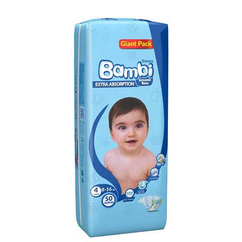 Sanita Bambi Baby Diapers Giant Pack Size 4, Large, 8-16 KG, 50 Count