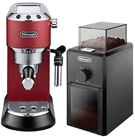 Delonghi Dedica Pump Espresso With Electric Burr Grinder Ec685R Bundle Red/Black