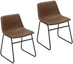 Buy LANNY Set of 2 Vintage Modern Design Dining Chair T1006 Brown PU Faux Leather Seat  Black Metal Base Chair for Dining Room, Living Room, Restaurant and Bedroom in UAE