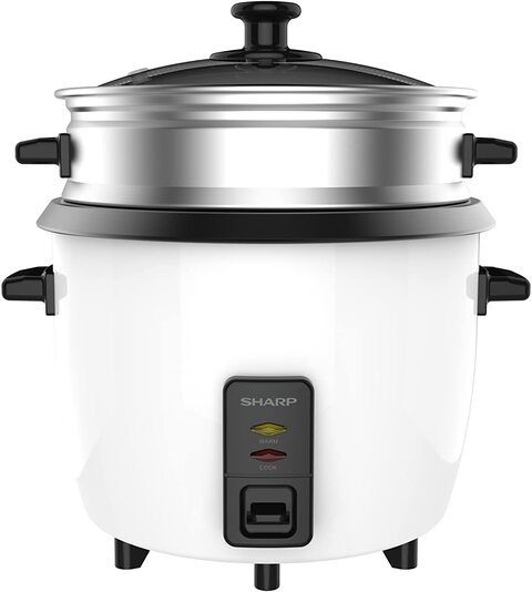 Sharp 700W 1.8L(10 Cups) 2-In-1 Non-Stick Rice Cooker &amp; Food Steamer With Keep Warm Function, White - Ks-H188G-W3