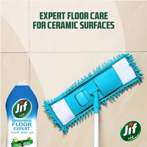 Jif Concentrated Floor Expert Ceramic 2X Concentration Formula For Powerful Cleaning Lemon Mint &amp; Baking Soda Adds Brightness &amp; Brilliant Shine 1500ml