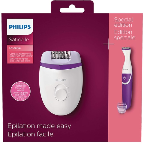 Buy Philips Satinelle Essential Corded Compact Epilator Plus Bikini  Trimmer, BRP505/00 Online - Shop Beauty & Personal Care on Carrefour UAE