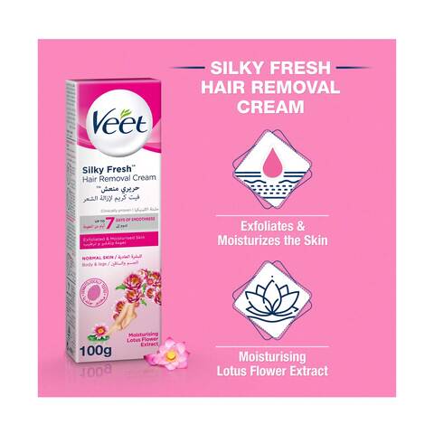 Veet Silky Fresh Hair Removal Cream for Normal Skin, Moisturising Lotus Flower Extract, 100g
