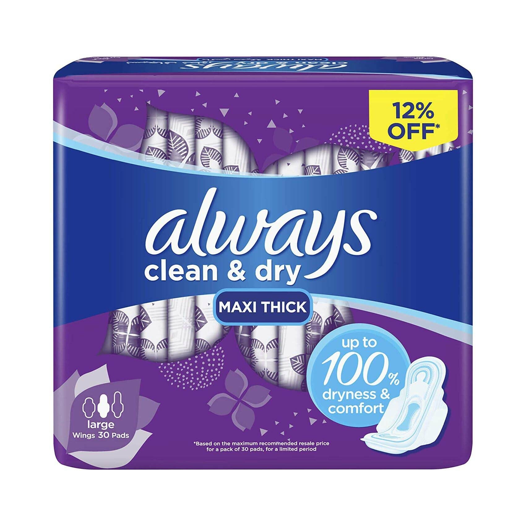Buy Always Clean & Dry Maxi Thick Large sanitary pads with wings 30