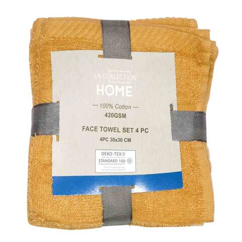 Face Towel 30 &times; 30 Cm 4 Pieces Mustard