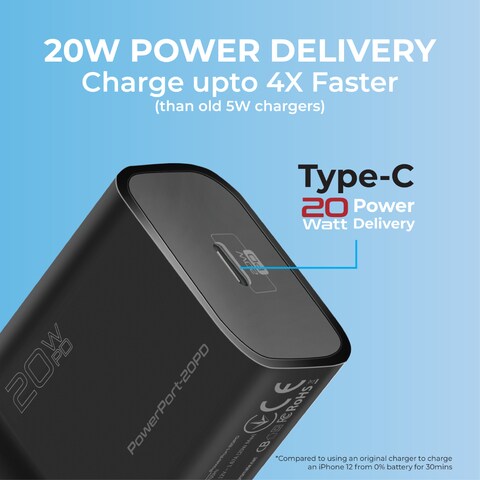 Buy Promate Usb C Power Delivery Wall Charger w Fast Charging Compact Power Adapter With Type C Power Delivery And Automatic Voltage Regulation For Iphone 12 12 Mini 12 Pro 12 Pro Max Galaxy Online Shop