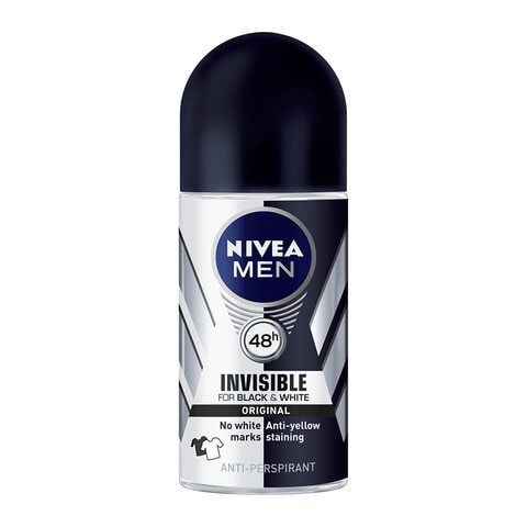 NIVEA MEN Antiperspirant Roll-on for Men, 48h Protection, Black &amp; White Invisible Original, 50ml