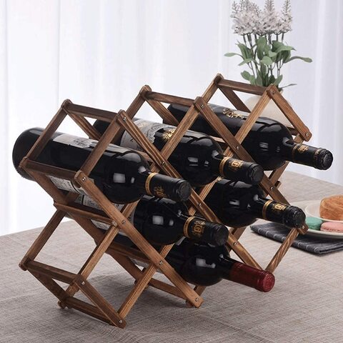 Tabletop Free Standing Wooden Bottle Holder Folding Storage Shelf Wine Rack 