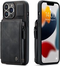 Caseme for iPhone 13 Pro Max, Double Magnetic Clasp Zipper Purse PU Leather Wallet Case with Credit Card Slot Holder Back Flip Cover for iPhone 13 Pro Max 6.7 inch - Black