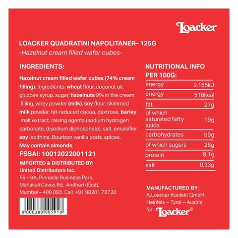 Loacker Quadratini Napolitaner Wafer Cookies 125g