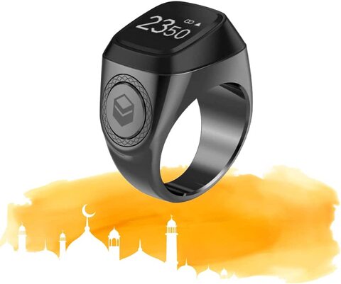 Smart Tasbih Zikr Ring, Muslim Prayer, Prayer timing reminder, OLED display, Tasbih Counter, Smart Ring, Wearable Technology, Waterproof Space Grey 22mm,