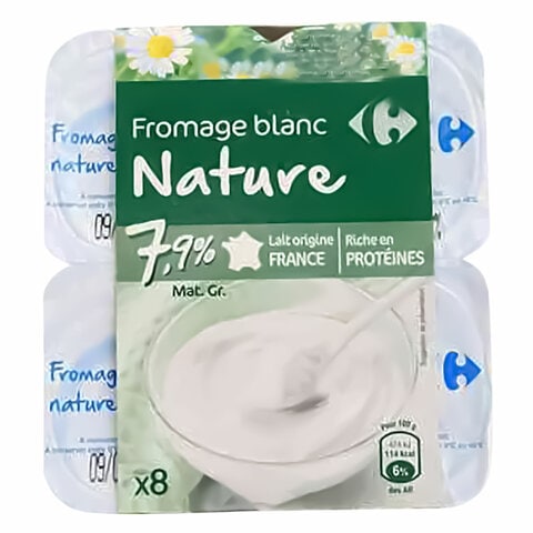 Carrefour Fromage Blanc Plain Yogurt 100g Pack of 8