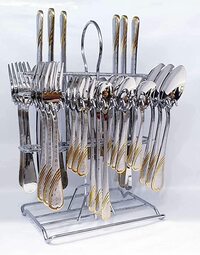 46 PCS Solid Stainless steel Cutlery Set, Modern/Elegant Flatware Utensils with stand, Dish Washer safe - Gold