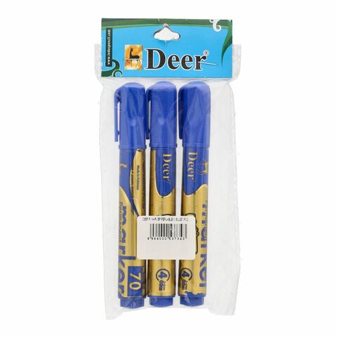 Deer Permanent Marker Refillable Blue 3 Pcs
