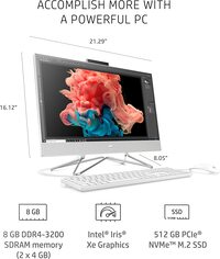 HP All-In-One Desktop PC, 11th Gen Intel Core i5-1135G7 Processor, 8 GB RAM, 512 GB SSD Storage, Full HD 23.8&rdquo; Touchscreen, Windows 10 Home, Remote Work Ready, Mouse And Keyboard (24-df1270, 2021)