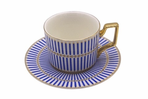 ZK Elegant Printed Ceramic Cup &amp; Saucer Blue with Gold Handle