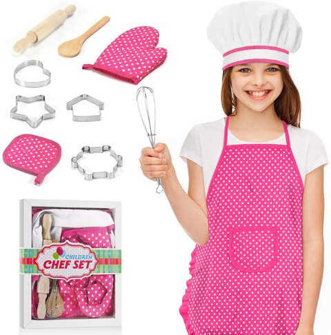 11 Pcs Includes Apron for Little Girls US Complete Kids Cooking and Baking Set 