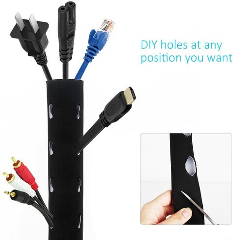 Computer Neoprene Flexible Adjustable Cord Cover Sleeve for TV Cable Management Sleeves 118 Cord Management System Black & White Home Theater Home Entertainment