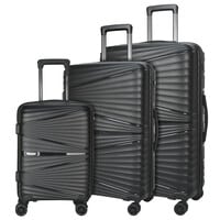 Hard Case Trolley Luggage Set of 3 For Unisex Polypropylene Lightweight 4 Double Wheeled Suitcase With Built In TSA Type Lock Travel Bag KH1005 Black