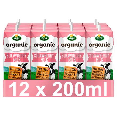 Arla Organic Milk Strawberry Multipack 200ml Pack of 12