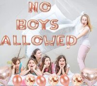 Party Time 35-Pieces Rose Gold Pajama Party Decorations For Girls Rose Pink NO BOYS ALLOWED Foil Balloon Banner Balloons Supplies Woman Sleep Party Favors Pack