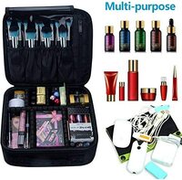 Generic Professional Make Up Bag Organizer, Double Zipper Travel Cosmetic Bag Organizer Train Case With Adjustable Dividers For Make Up, Brushes, Make Up Tools And Accessories