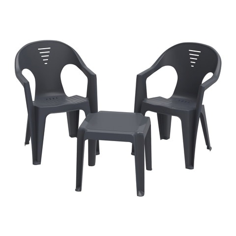 Plastic chair and store table for garden