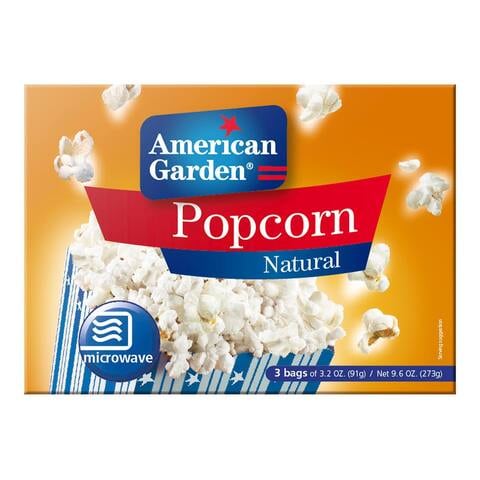 American Garden Microwave Natural Popcorn Gluten-Free 273g (3 Bags of 91g)
