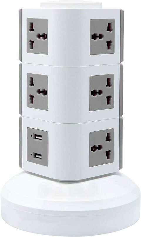 Ntech Universal Vertical Power Socket Multi Function Plug, 4 USB 3 M, Extension For All Electronics