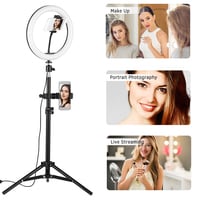 Docooler-10 Inch Desktop LED Video Ring Light Lamp 3 Lighting Modes Dimmable USB Powered with Phone Holder Ballhead Adapter 80cm Light Stand for YouTube Live Video Recording Network Broadcast Selfie