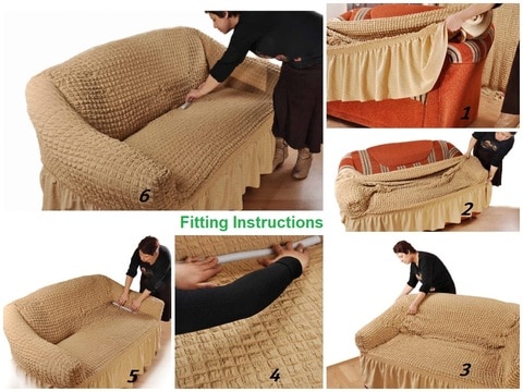4-Piece Stretchable Sofa Cover Set Cream Jacquard Fabric Seven Seater Couch Cover Set 3211 Combination