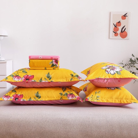 Yellow floral sale pillow cases