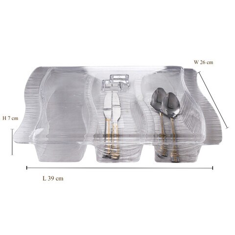 AlHoora 36x26xH7cm 3 Divider Acrylic Clear Cutlery Tray With Crack Design With Box
