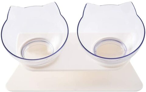 اشتري Generic Elf Cat Pet Bowl Cat Bowl Stand Double Cat Food Bowl Can Put Cat Or Dog Food And Water, Cat Food Bowl Set (White) في الامارات