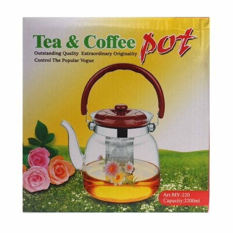 Tea And Coffee Glass Kettle 2200ML - Transparent