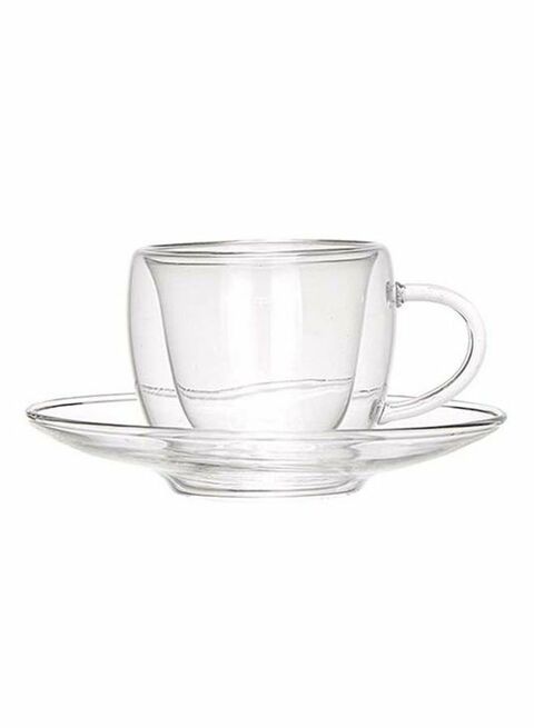 Lihan 12-Piece Double Wall Cup And Saucer Set heat resistant pyrex material Clear 80ml for tea and coffee