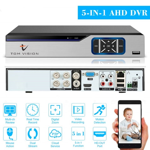 Tomvision - 4CH AHD DVR 1080N H.264 XMEYE Clould CCTV 8 Channel 5 in 1 DVR with Free Software