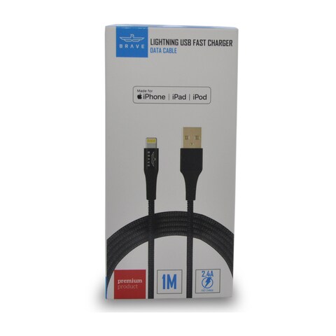 Brave Lightning Fast Cable 2.4A 1M (Mfi) Bdc480 Black